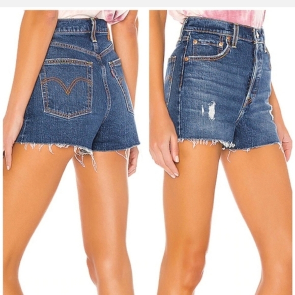 Levi's Ribcage High Rise Jean Shorts Charleston Denim Cutoffs High Waist - Picture 3 of 7